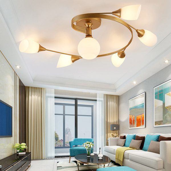 Contemporary Scandinavian Glass Iron Circular Floral Bud 4/6 Lights Semi-Flush Mount Ceiling Light For Bedroom And Living Room - Image 18