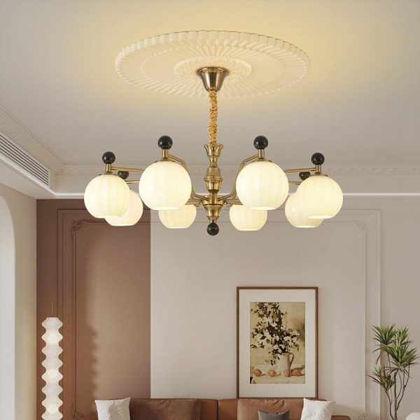 Traditional Chinese Glass Solid Wood Iron Copper Branching Round Curved 3/6/8-Light Chandelier For Bedroom & Living Room - Image 3