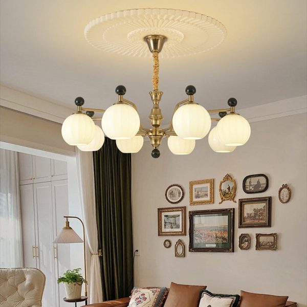 Traditional Chinese Glass Solid Wood Iron Copper Branching Round Curved 3/6/8-Light Chandelier For Bedroom & Living Room - Image 16