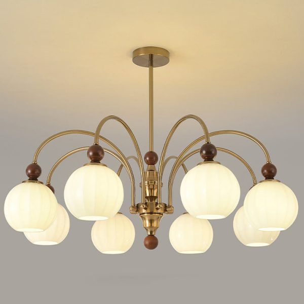 Traditional Chinese Glass Solid Wood Iron Copper Branching Round Curved 3/6/8-Light Chandelier For Bedroom & Living Room - Image 22