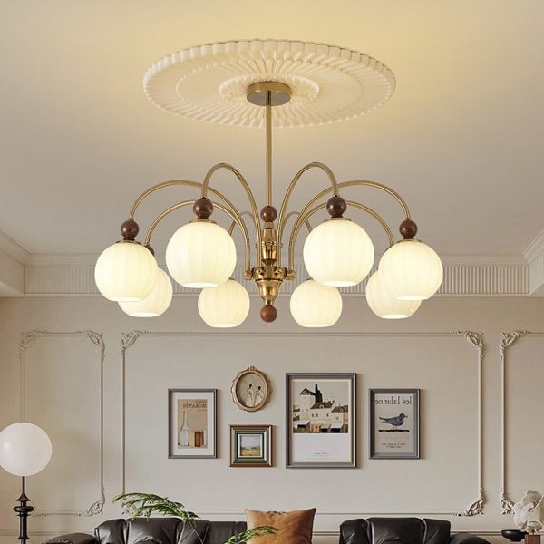 Traditional Chinese Glass Solid Wood Iron Copper Branching Round Curved 3/6/8-Light Chandelier For Bedroom & Living Room - Image 2