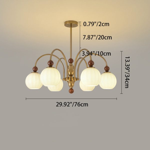 Traditional Chinese Glass Solid Wood Iron Copper Branching Round Curved 3/6/8-Light Chandelier For Bedroom & Living Room - Image 7