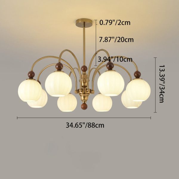 Traditional Chinese Glass Solid Wood Iron Copper Branching Round Curved 3/6/8-Light Chandelier For Bedroom & Living Room - Image 9