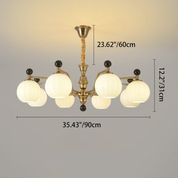 Traditional Chinese Glass Solid Wood Iron Copper Branching Round Curved 3/6/8-Light Chandelier For Bedroom & Living Room - Image 8