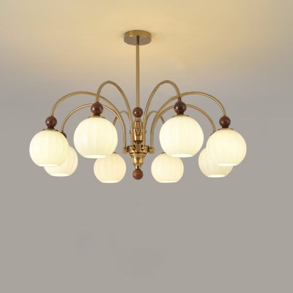 Traditional Chinese Glass Solid Wood Iron Copper Branching Round Curved 3/6/8-Light Chandelier For Bedroom & Living Room - Image 31