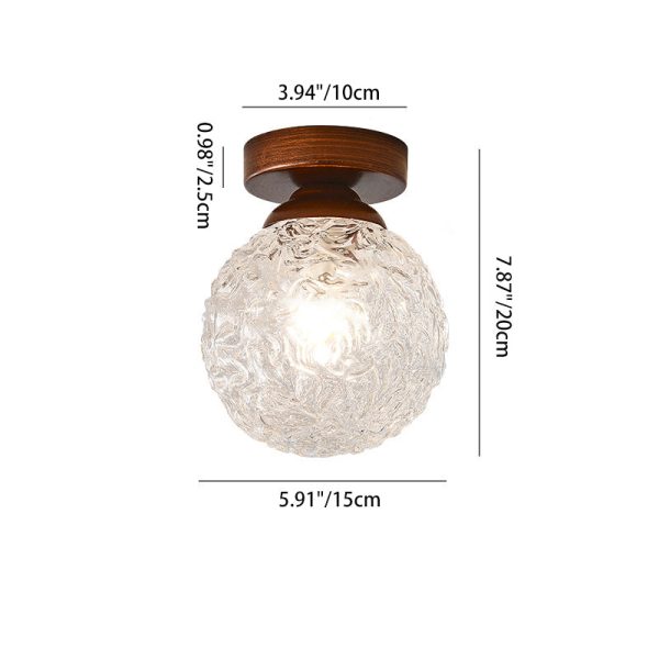 Traditional Vintage Glass Metal Globe Round 1-Light Semi-Flush Mount Ceiling Light For Bedroom & Living Room - Image 4