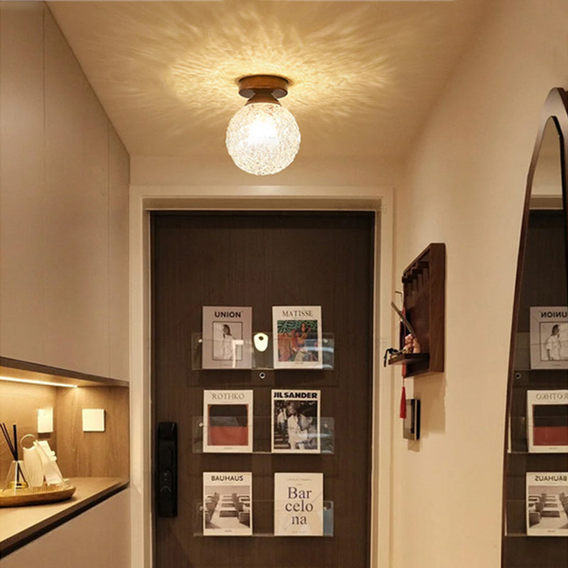 BS-Lighting-AW01992-10.jpg Traditional Vintage Glass Metal Globe Round 1-Light Semi-Flush Mount Ceiling Light For Bedroom & Living Room - Image 1