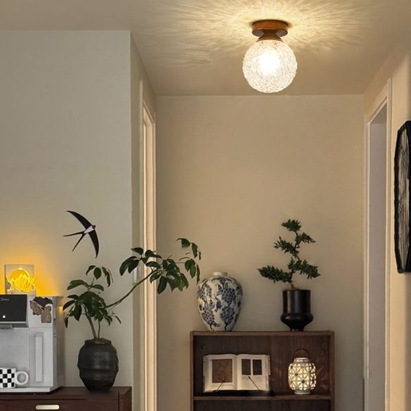 Traditional Vintage Glass Metal Globe Round 1-Light Semi-Flush Mount Ceiling Light For Bedroom & Living Room - Image 2