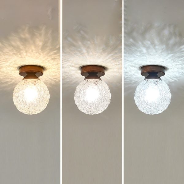 Traditional Vintage Glass Metal Globe Round 1-Light Semi-Flush Mount Ceiling Light For Bedroom & Living Room - Image 6