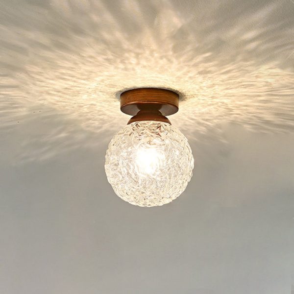 Traditional Vintage Glass Metal Globe Round 1-Light Semi-Flush Mount Ceiling Light For Bedroom & Living Room - Image 7