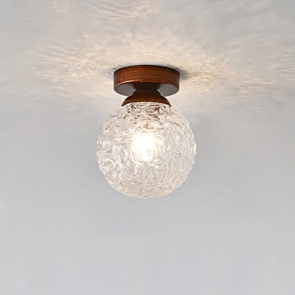 Traditional Vintage Glass Metal Globe Round 1-Light Semi-Flush Mount Ceiling Light For Bedroom & Living Room - Image 9