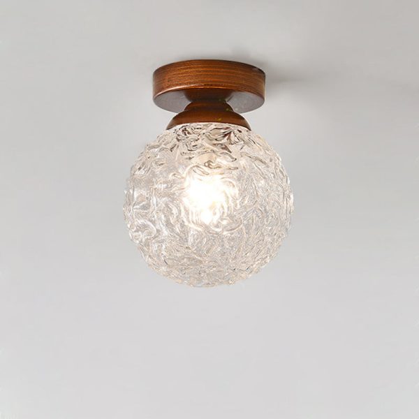Traditional Vintage Glass Metal Globe Round 1-Light Semi-Flush Mount Ceiling Light For Bedroom & Living Room - Image 10