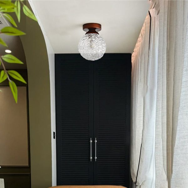 Traditional Vintage Glass Metal Globe Round 1-Light Semi-Flush Mount Ceiling Light For Bedroom & Living Room - Image 5