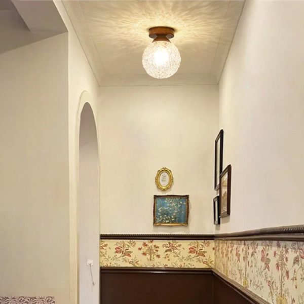 Traditional Vintage Glass Metal Globe Round 1-Light Semi-Flush Mount Ceiling Light For Bedroom & Living Room - Image 3