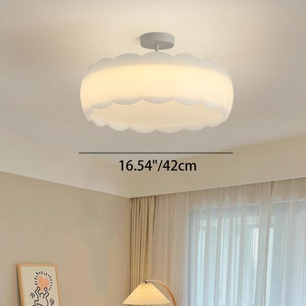 Contemporary Creative Metal PE Round Wave LED Semi-Flush Mount Ceiling Light For Bedroom & Living Room - Image 4