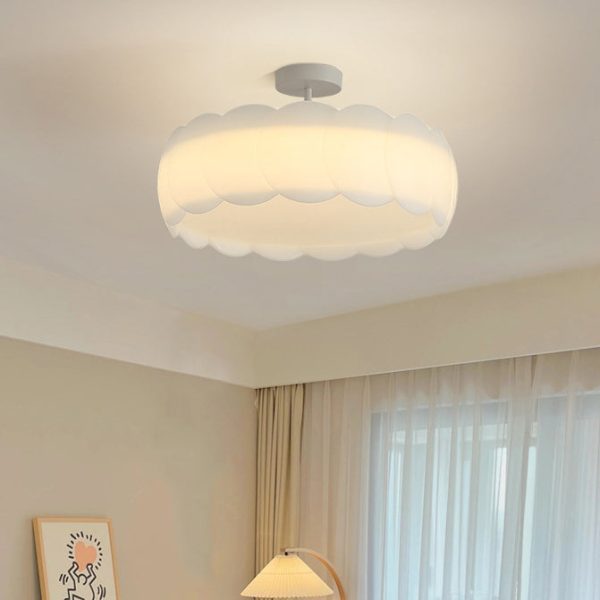 Contemporary Creative Metal PE Round Wave LED Semi-Flush Mount Ceiling Light For Bedroom & Living Room - Image 2