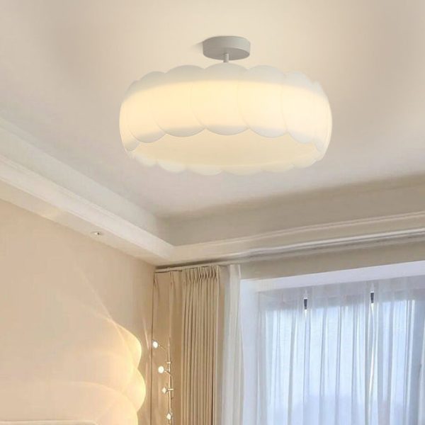 Contemporary Creative Metal PE Round Wave LED Semi-Flush Mount Ceiling Light For Bedroom & Living Room - Image 11