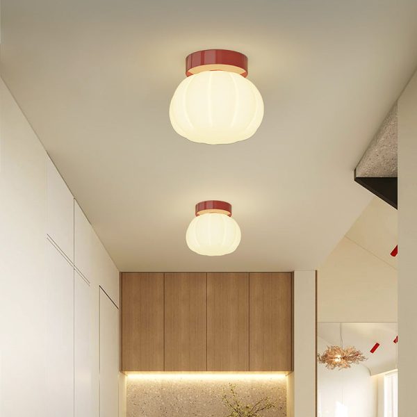 Modern Minimalist PE Iron Pumpkin Round LED Semi-Flush Mount Ceiling Light For Bedroom & Living Room - Image 2