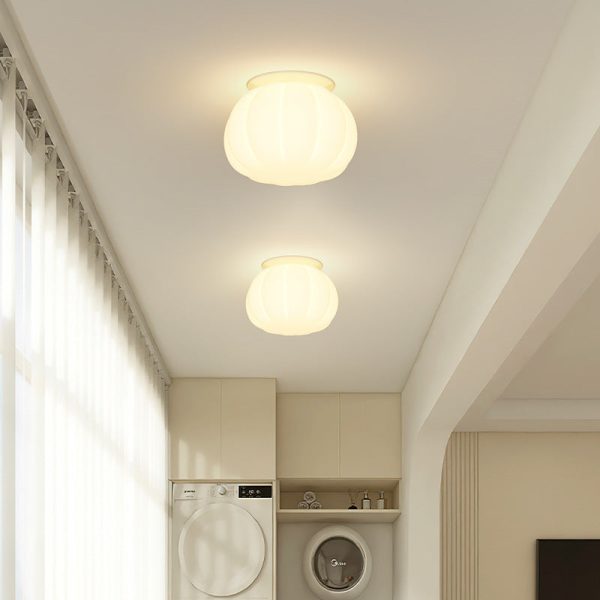 Modern Minimalist PE Iron Pumpkin Round LED Semi-Flush Mount Ceiling Light For Bedroom & Living Room - Image 11