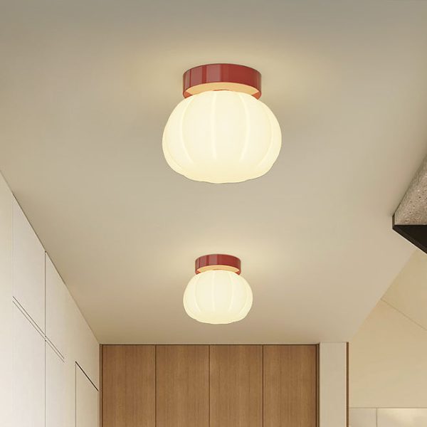 Modern Minimalist PE Iron Pumpkin Round LED Semi-Flush Mount Ceiling Light For Bedroom & Living Room - Image 12
