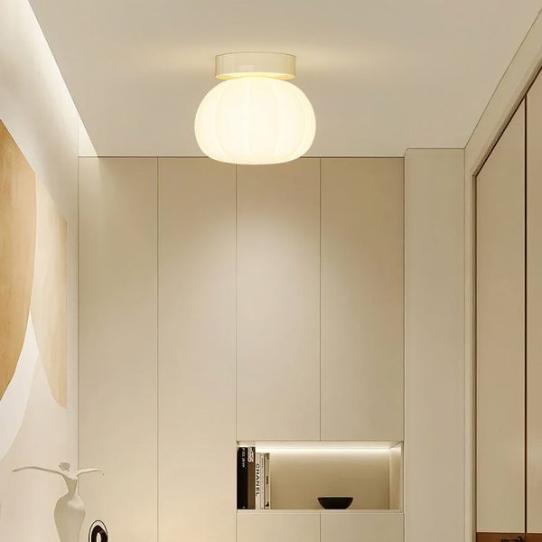 Modern Minimalist PE Iron Pumpkin Round LED Semi-Flush Mount Ceiling Light For Bedroom & Living Room - Image 13