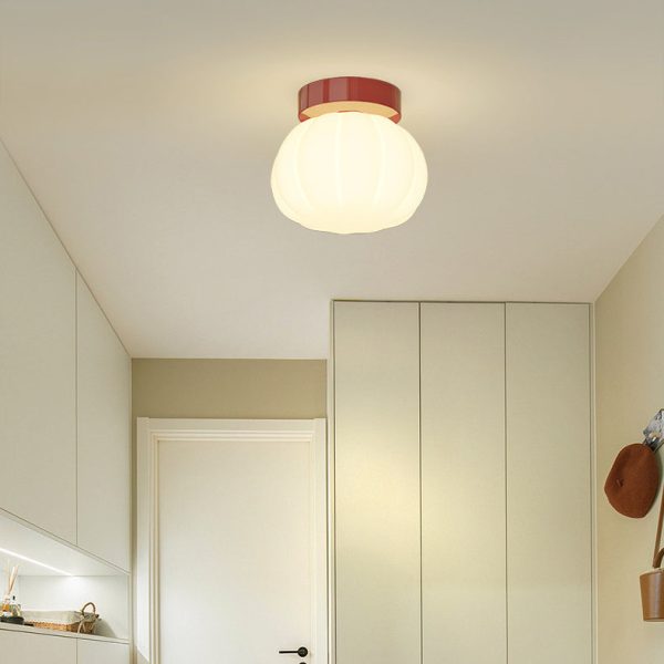 Modern Minimalist PE Iron Pumpkin Round LED Semi-Flush Mount Ceiling Light For Bedroom & Living Room - Image 10