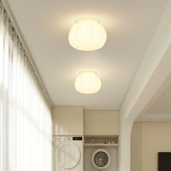 Modern Minimalist PE Iron Pumpkin Round LED Semi-Flush Mount Ceiling Light For Bedroom & Living Room - Image 3