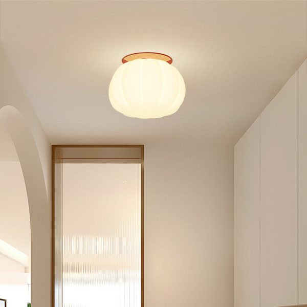 Modern Minimalist PE Iron Pumpkin Round LED Semi-Flush Mount Ceiling Light For Bedroom & Living Room - Image 9