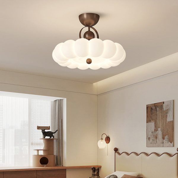 Modern Art Deco PE Iron Bubble Feather Round LED Semi-Flush Mount Ceiling Light For Bedroom & Living Room - Image 15