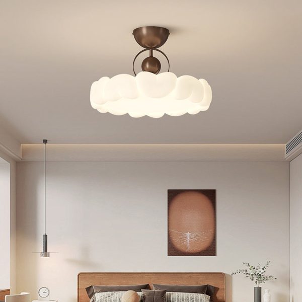 Modern Art Deco PE Iron Bubble Feather Round LED Semi-Flush Mount Ceiling Light For Bedroom & Living Room - Image 12