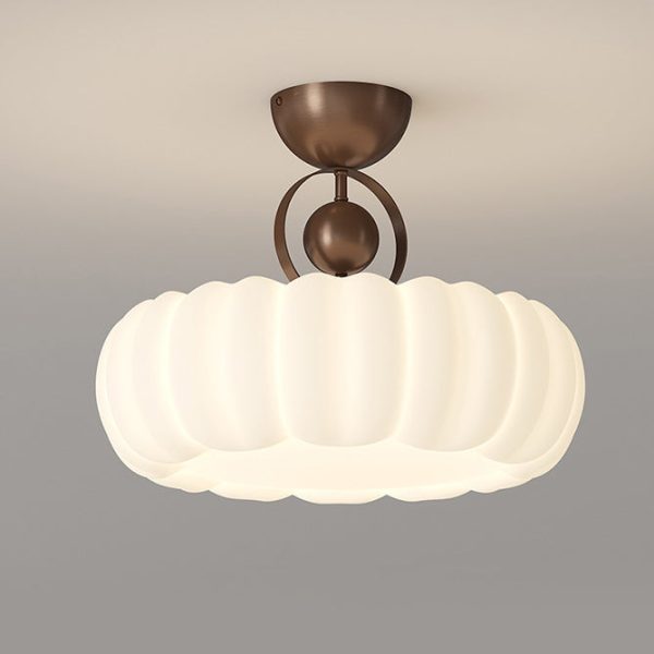 Modern Art Deco PE Iron Bubble Feather Round LED Semi-Flush Mount Ceiling Light For Bedroom & Living Room - Image 19