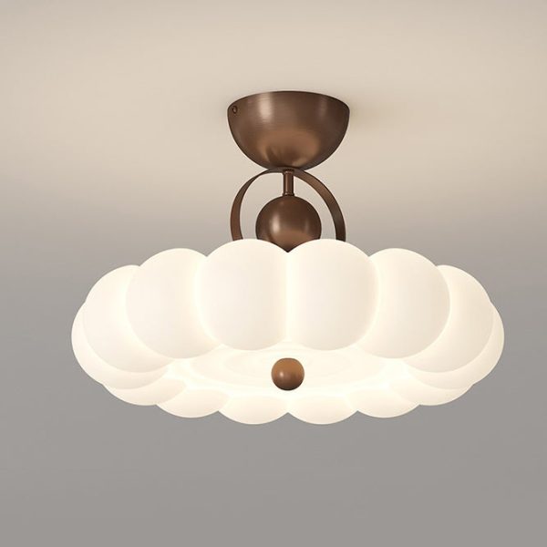Modern Art Deco PE Iron Bubble Feather Round LED Semi-Flush Mount Ceiling Light For Bedroom & Living Room - Image 18