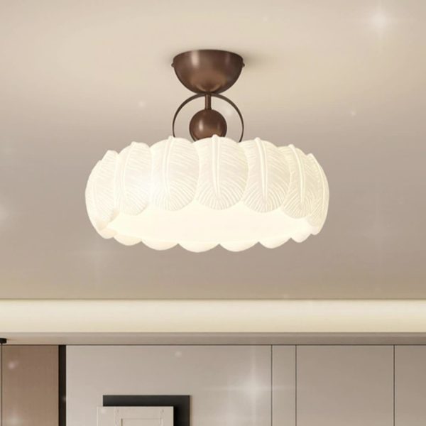Modern Art Deco PE Iron Bubble Feather Round LED Semi-Flush Mount Ceiling Light For Bedroom & Living Room - Image 3