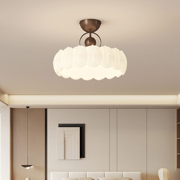 Modern Art Deco PE Iron Bubble Feather Round LED Semi-Flush Mount Ceiling Light For Bedroom & Living Room - Image 16