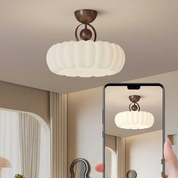 Modern Art Deco PE Iron Bubble Feather Round LED Semi-Flush Mount Ceiling Light For Bedroom & Living Room - Image 10