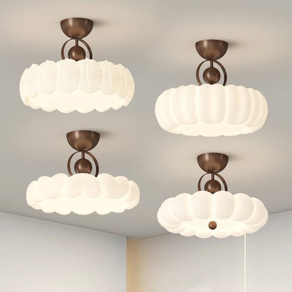 Modern Art Deco PE Iron Bubble Feather Round LED Semi-Flush Mount Ceiling Light For Bedroom & Living Room - Image 11