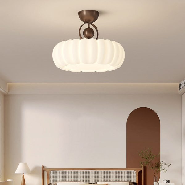 Modern Art Deco PE Iron Bubble Feather Round LED Semi-Flush Mount Ceiling Light For Bedroom & Living Room - Image 14
