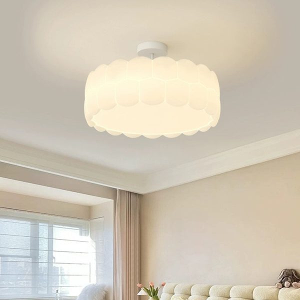 Modern Minimalist PE Iron Wavy Round LED Semi-Flush Mount Ceiling Light For Bedroom & Living Room - Image 10