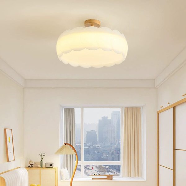 Modern Minimalist PE Iron Wavy Round LED Semi-Flush Mount Ceiling Light For Bedroom & Living Room - Image 2