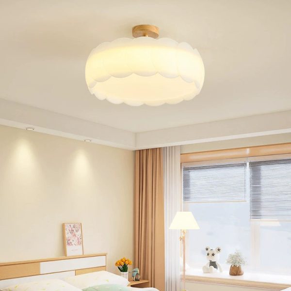 Modern Minimalist PE Iron Wavy Round LED Semi-Flush Mount Ceiling Light For Bedroom & Living Room - Image 8