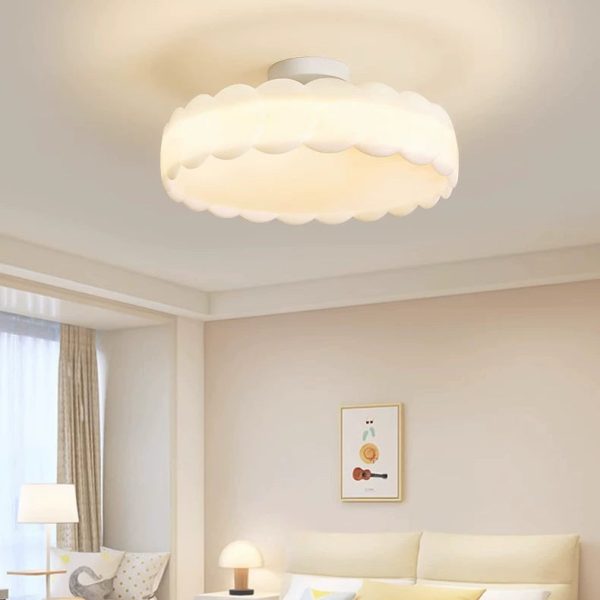 Modern Minimalist PE Iron Wavy Round LED Semi-Flush Mount Ceiling Light For Bedroom & Living Room - Image 9