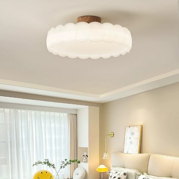 Modern Minimalist PE Iron Wavy Round LED Semi-Flush Mount Ceiling Light For Bedroom & Living Room - Image 3