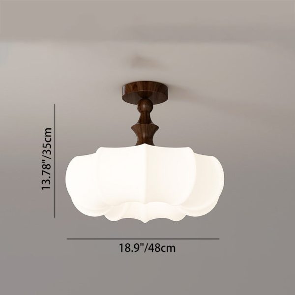 Traditional Chinese Acrylic Wood Pumpkin Round LED Semi-Flush Mount Ceiling Light For Bedroom & Living Room - Image 4