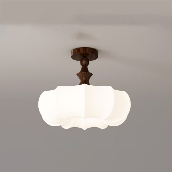 Traditional Chinese Acrylic Wood Pumpkin Round LED Semi-Flush Mount Ceiling Light For Bedroom & Living Room - Image 9