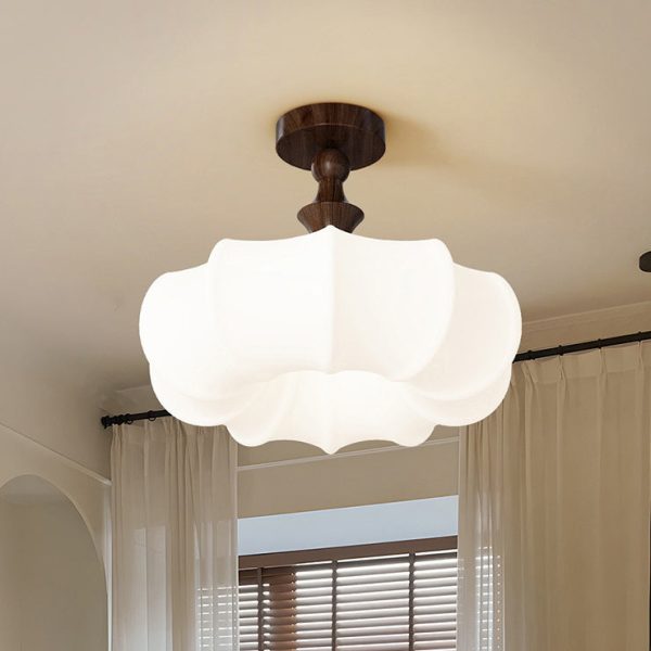 Traditional Chinese Acrylic Wood Pumpkin Round LED Semi-Flush Mount Ceiling Light For Bedroom & Living Room - Image 8