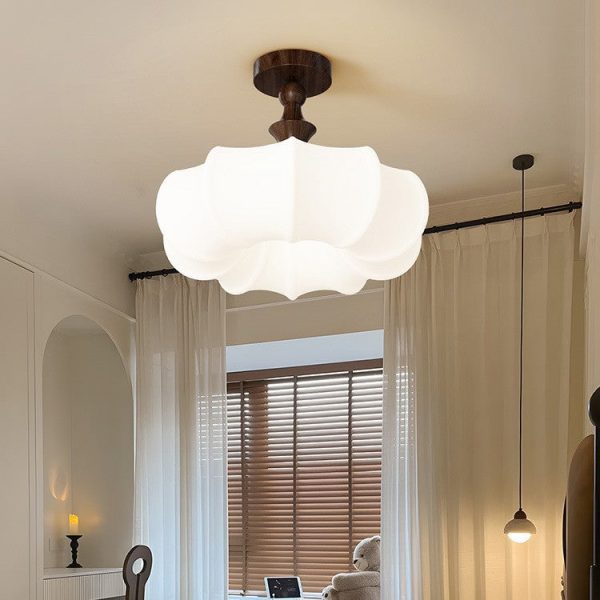 Traditional Chinese Acrylic Wood Pumpkin Round LED Semi-Flush Mount Ceiling Light For Bedroom & Living Room - Image 2