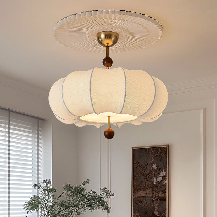 BS-Lighting-AW02055-11.jpg Traditional Chinese Solid Wood Fabric Iron Pumpkin Round 4/5-Light Semi-Flush Mount Ceiling Light For Bedroom & Living Room - Image 1