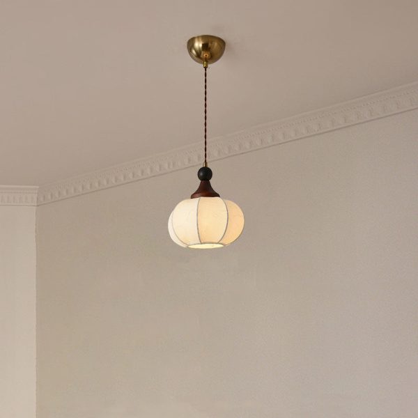 Traditional Chinese Solid Wood Fabric Iron Lantern Pumpkin Round 1/3/4/5-Light Chandelier For Bedroom & Living Room - Image 11
