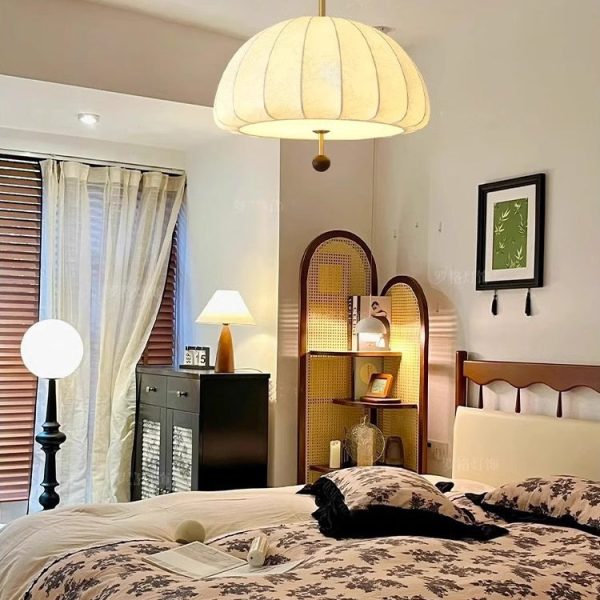 Traditional French Fabric Wood Metal Fan Pattern 3/5-Light Semi-Flush Mount Ceiling Light For Bedroom & Living Room - Image 7