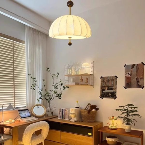 Traditional French Fabric Wood Metal Fan Pattern 3/5-Light Semi-Flush Mount Ceiling Light For Bedroom & Living Room - Image 3